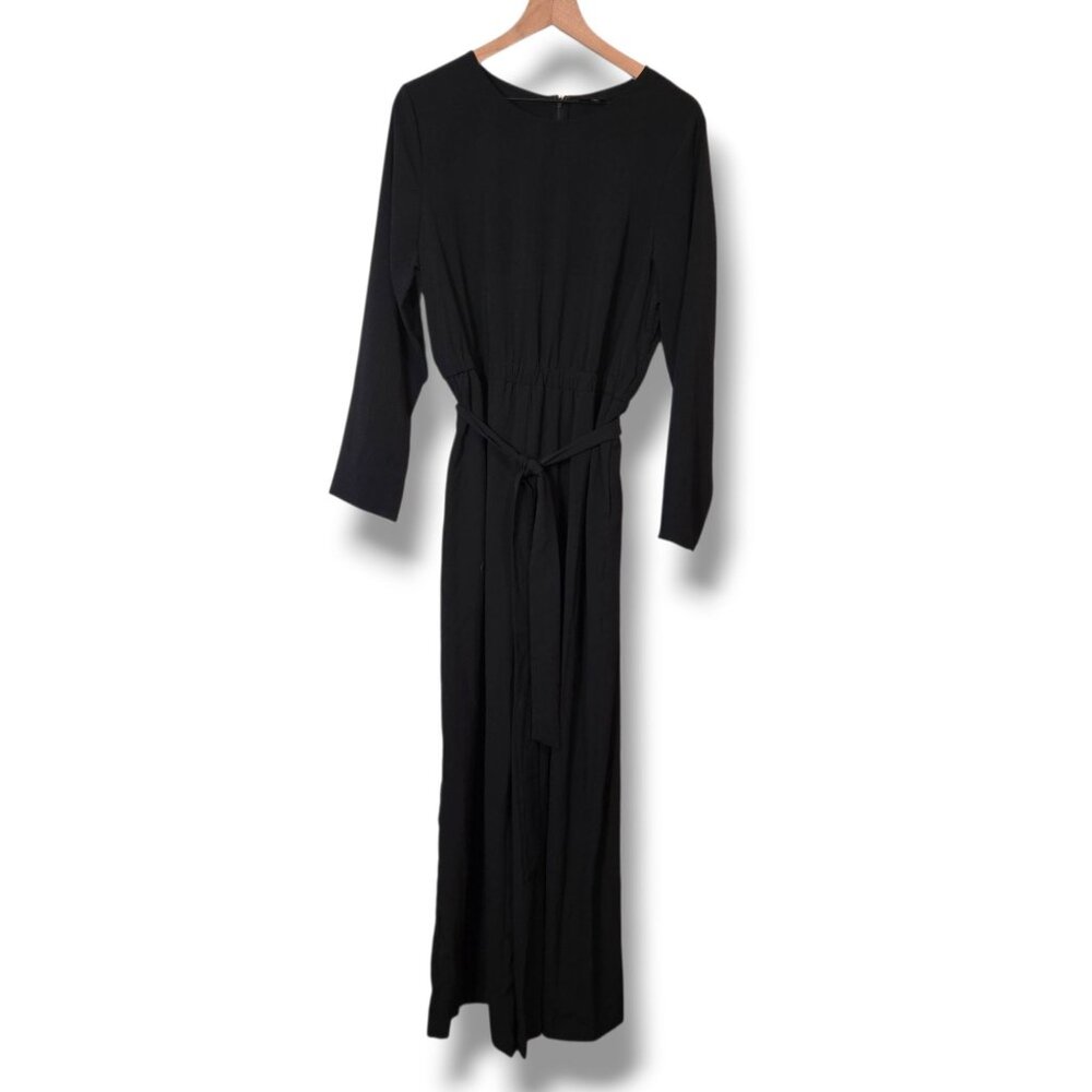 Who What Wear jumpsuit womens Large black long-sleeve wide-leg Lightweight